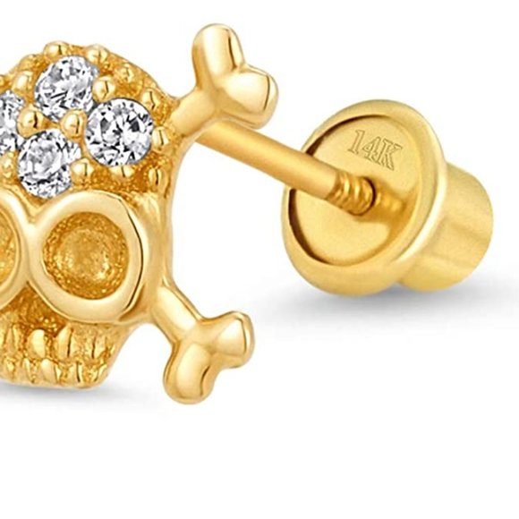 14k Yellow Gold Skull Earrings